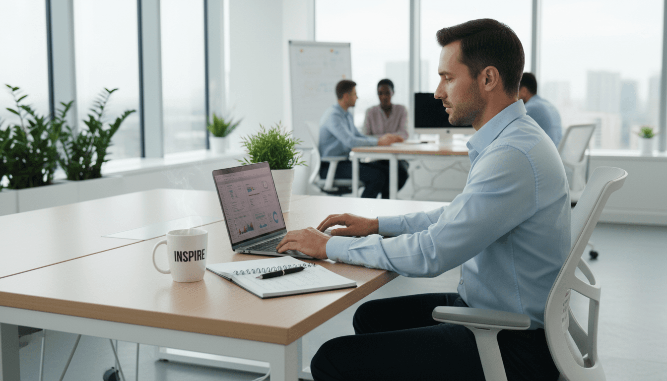 Professional reviewing website analytics on computer in modern office