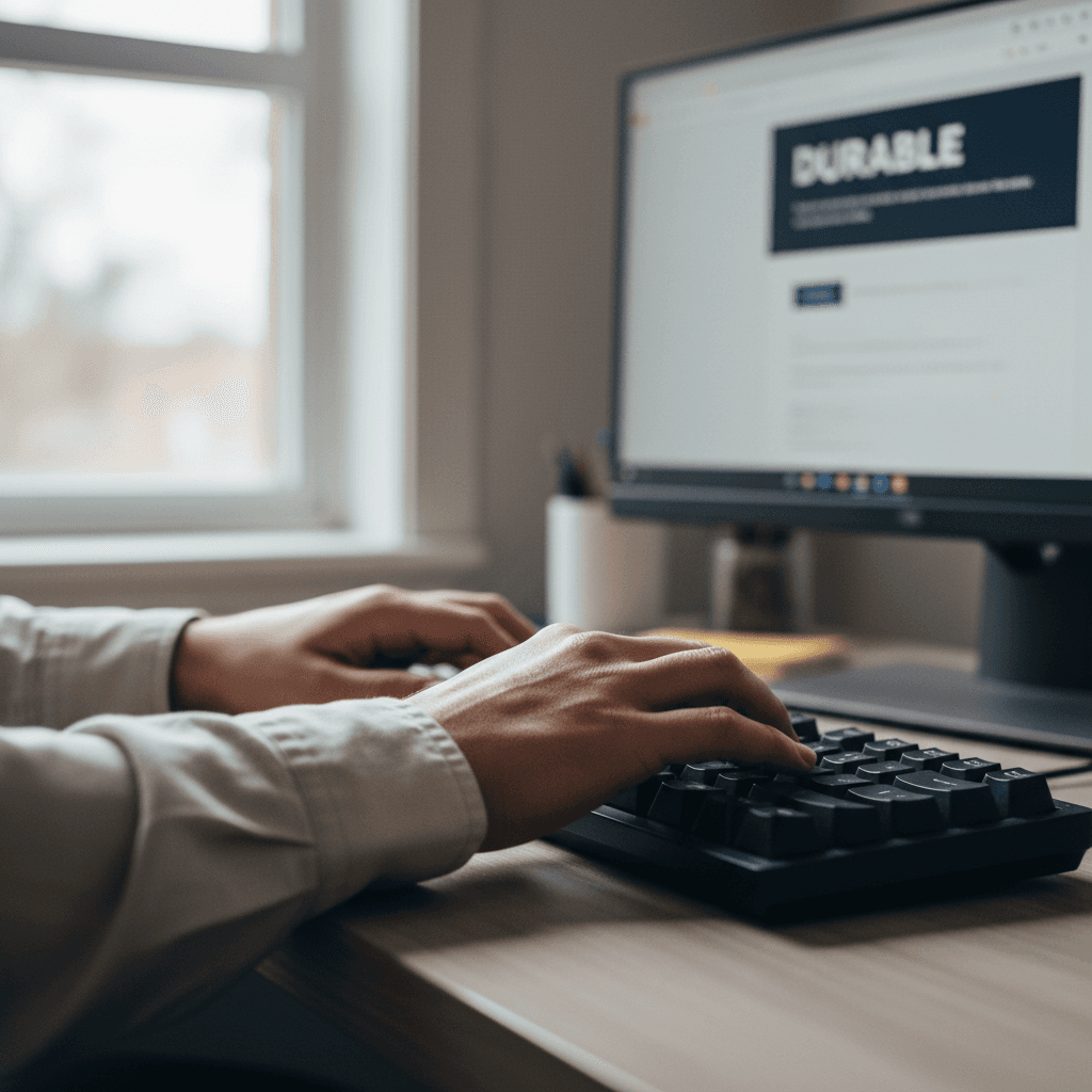 Hands typing during customer success work session