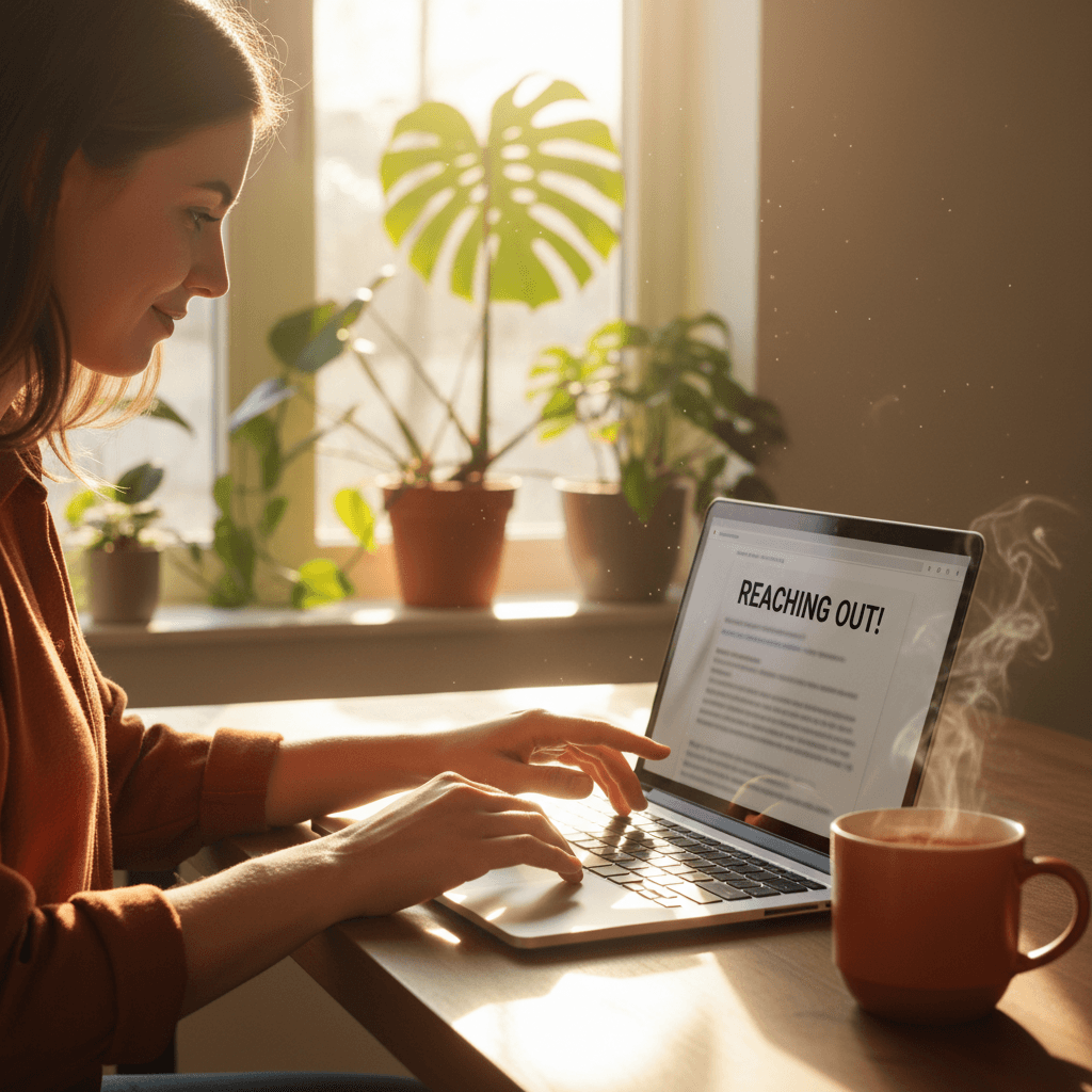 Person reaching out via email or messaging platform