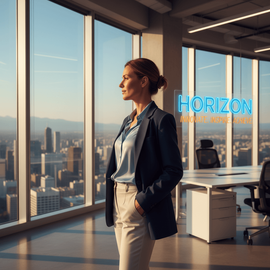 Professional looking out at the horizon with vision and purpose