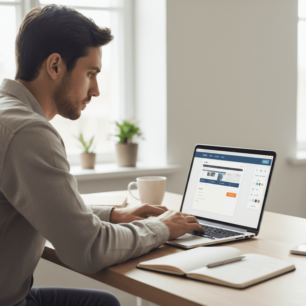 Website builder interface on laptop screen during active development