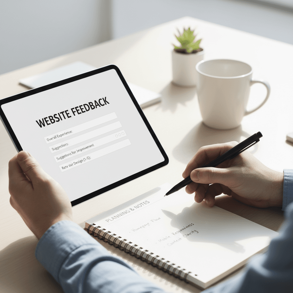 Website feedback and optimization notes being documented