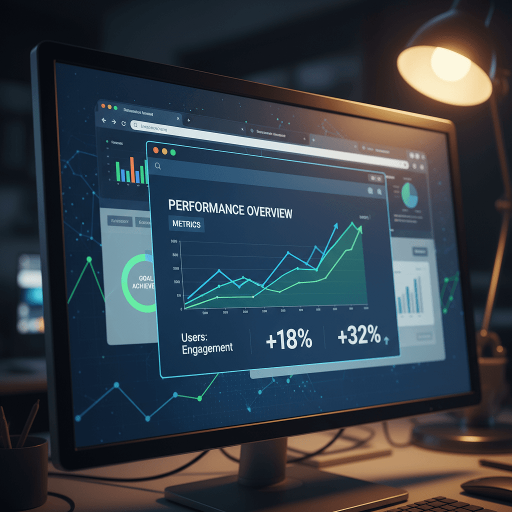 Performance analytics dashboard showing website growth metrics