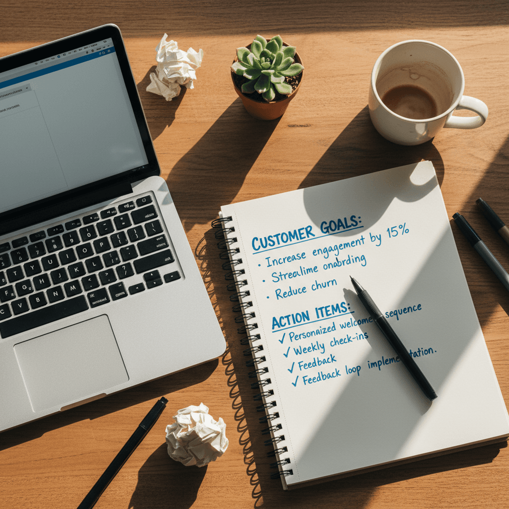 Planning notes and workspace for personalized customer success strategy