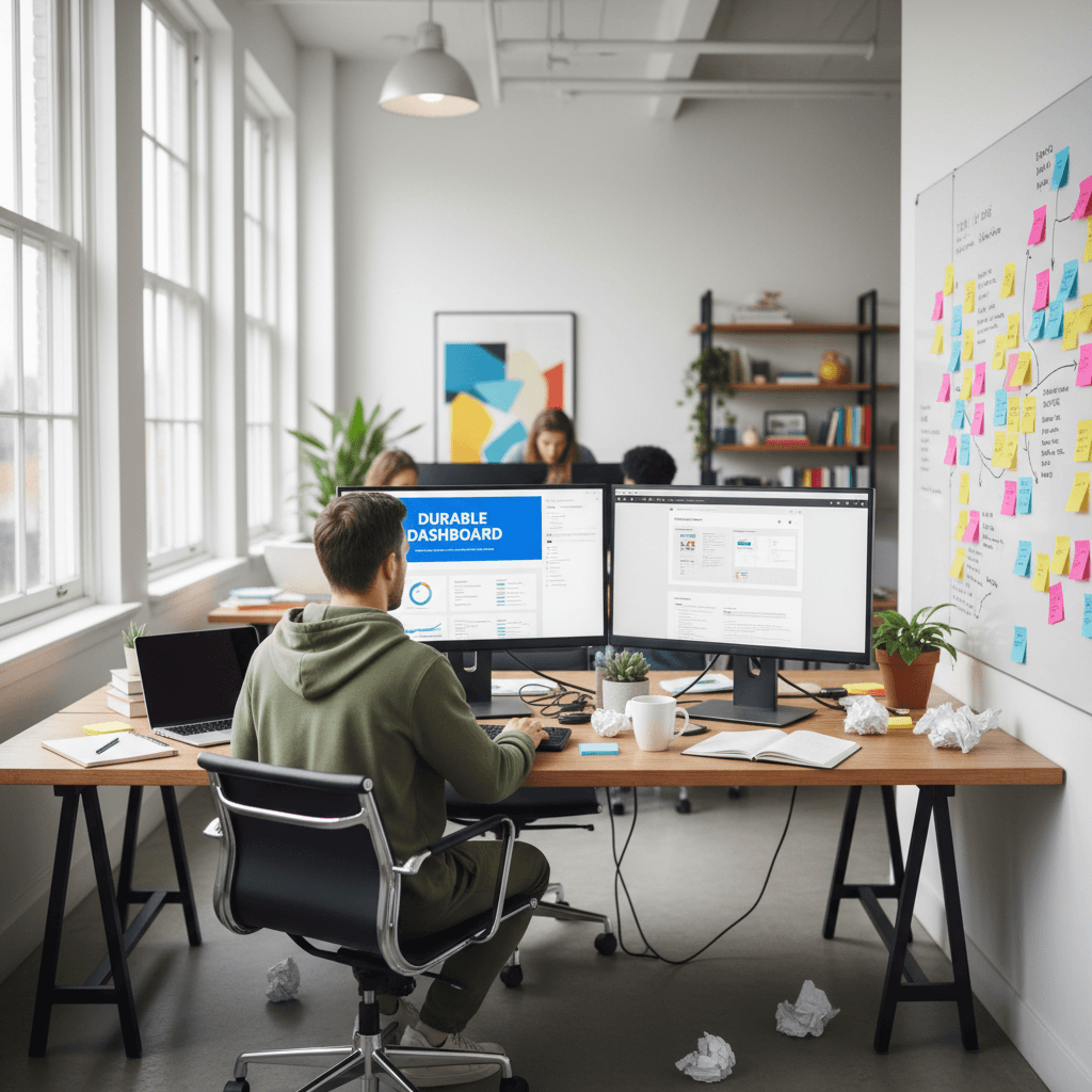 Customer success team member reviewing client projects and dashboards