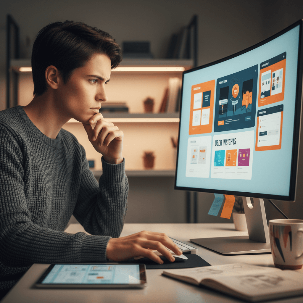 Professional designer reviewing digital mockups on a monitor