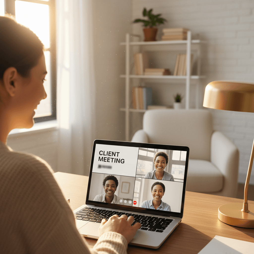 Team member in customer support video call with client