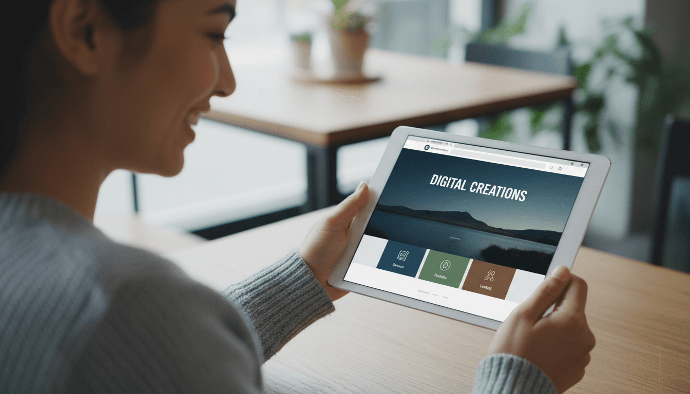Client reviewing website build results on tablet